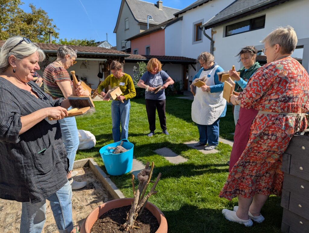 Kardieren im Freien mit frischen Frühlingswind